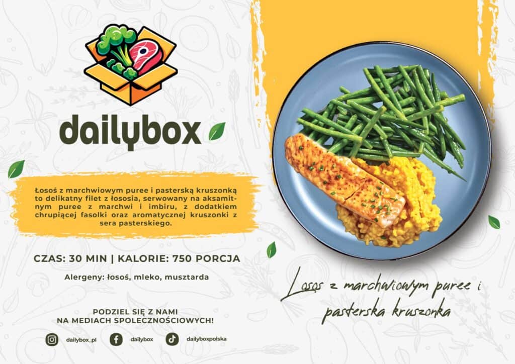 Łosoś z marchwiowym puree i pasterską kruszonką