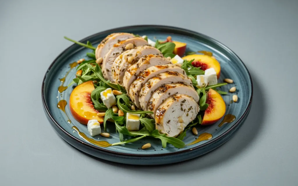 Kurczak z brzoskwinią i greckim serem z miodowym dressingiem