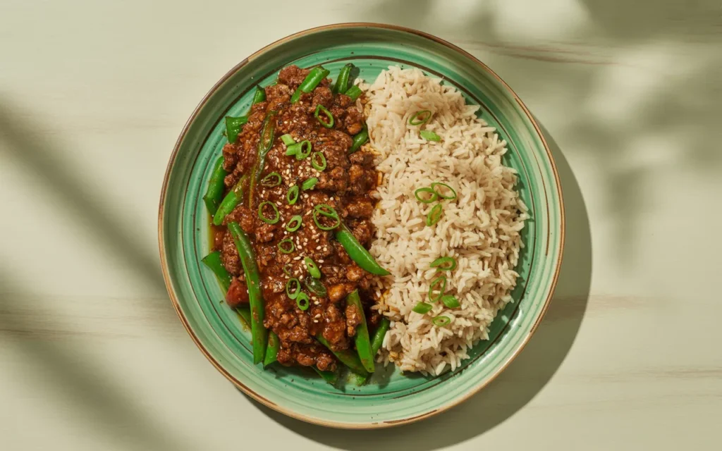 Wołowina po koreańsku z fasolka i ryżem