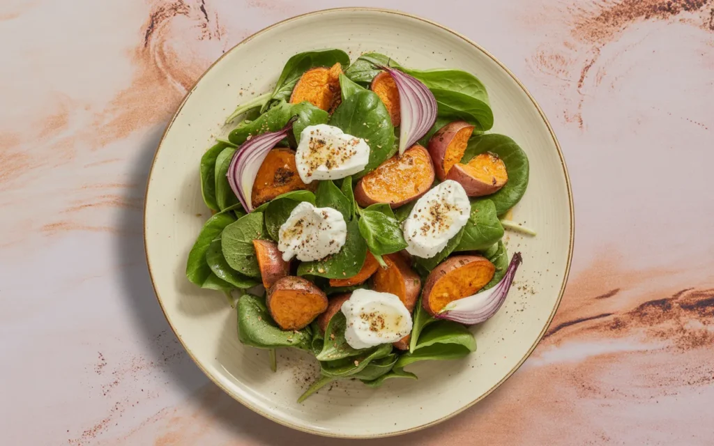 Sałatka z kozim serem i zielonym sosem z kolendry