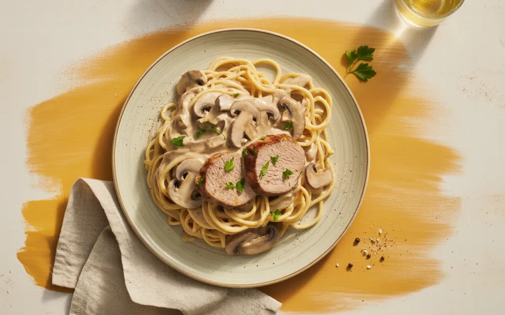 Kremowe spaghetti z wieprzowiną