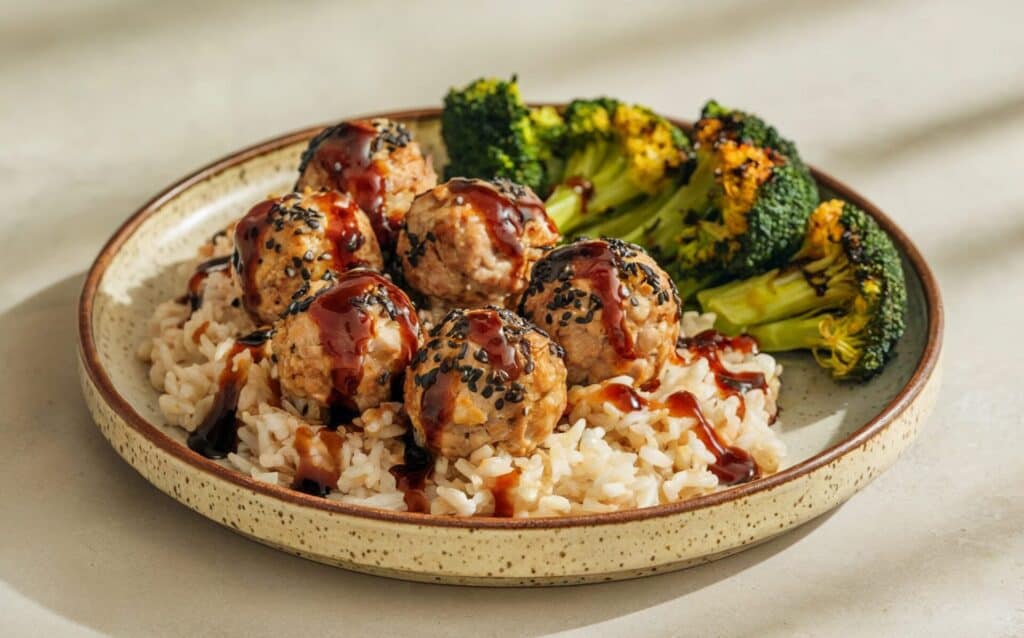 Klopsiki wieprzowe z czarnym sezamem i ryżem