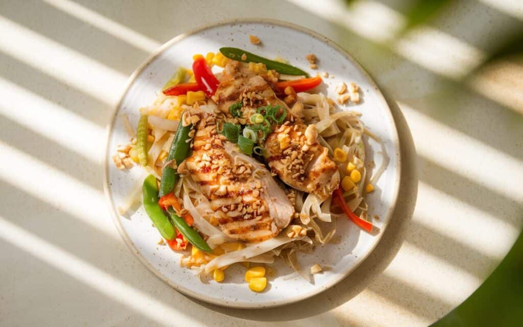 Pad thai z kurczakiem i meksykańską mieszanką warzyw