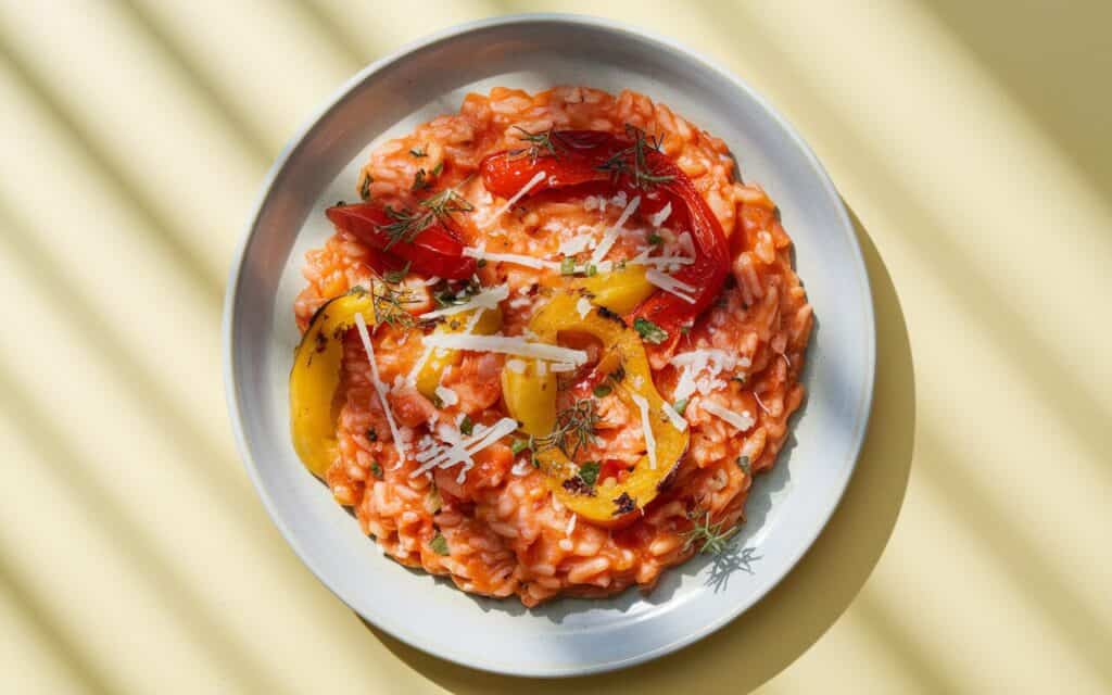 Risotto z papryką, szczypiorkiem pikantną pastą chili