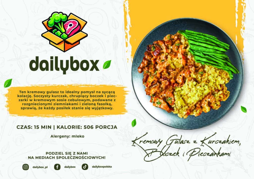 Kremowy Gulasz z Kurczakiem, Boczkiem i Pieczarkami