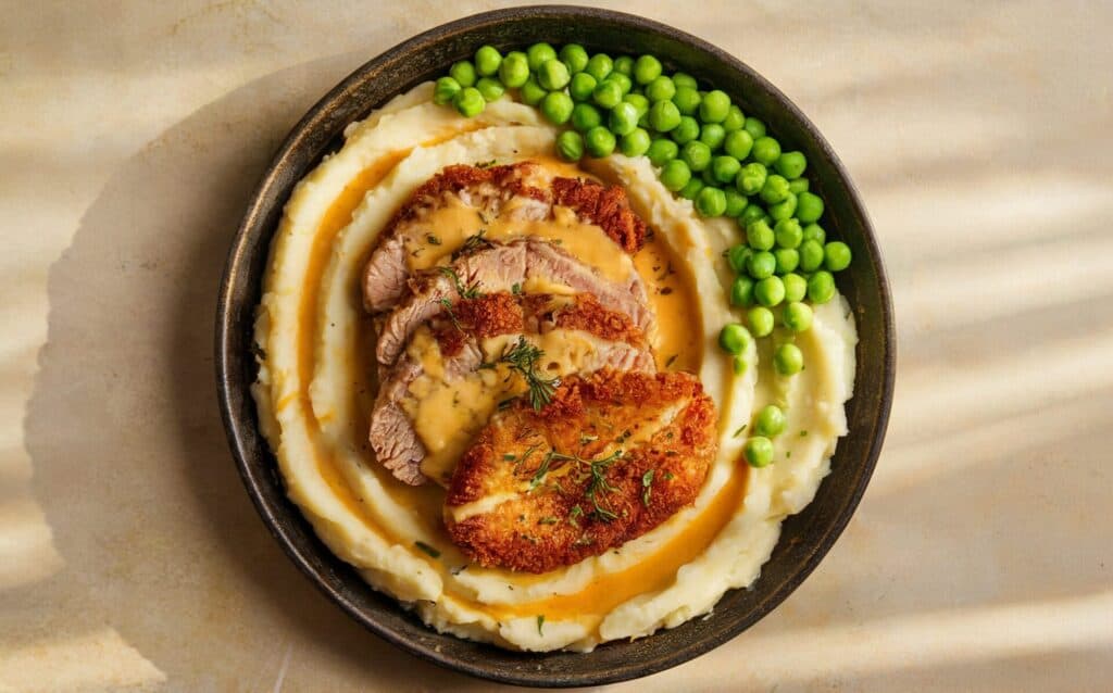 Eskalopki schabowe w kremowym sosie z puree