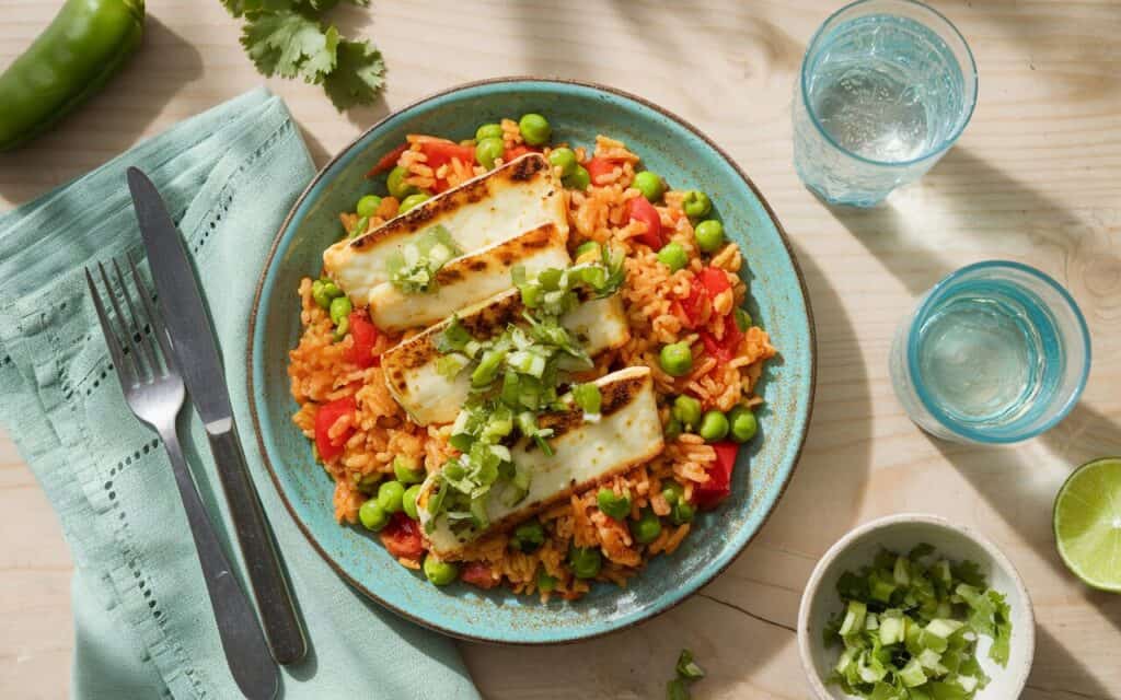 Pikantny Ryż Piri Piri z Smażonym Halloumi