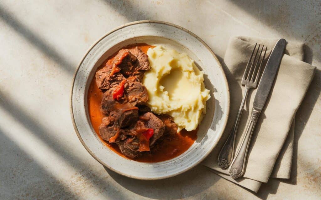 Węgierski Gulasz Wołowy z Puree Ziemniaczanym