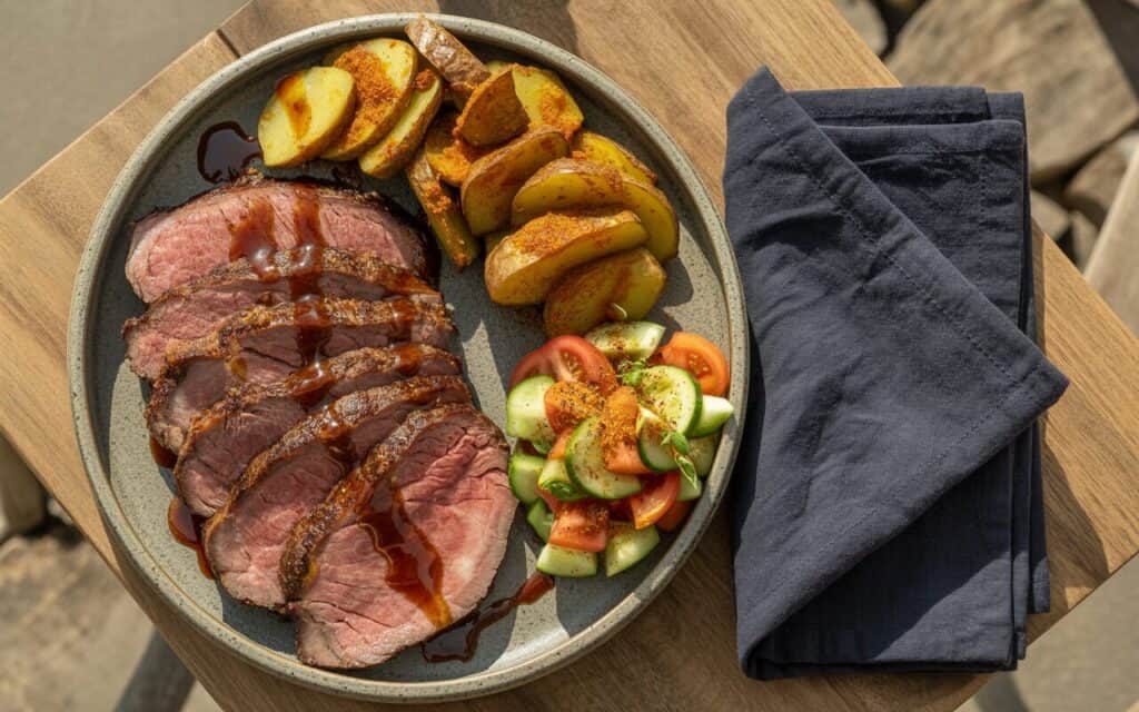 Stek z Tamaryndowym Chutneyem i Frytkami Viazi Karai