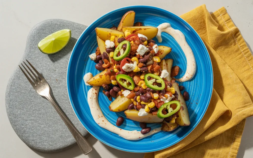 Meksykańskie ziemniaki z fasolą i serem greckim