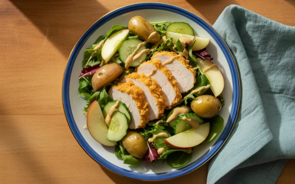 Sałatka z chrupiącym kurczakiem i musztardowym sosem