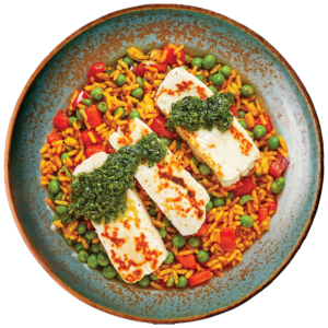 Pikantny Ryż Piri Piri z Smażonym Halloumi
